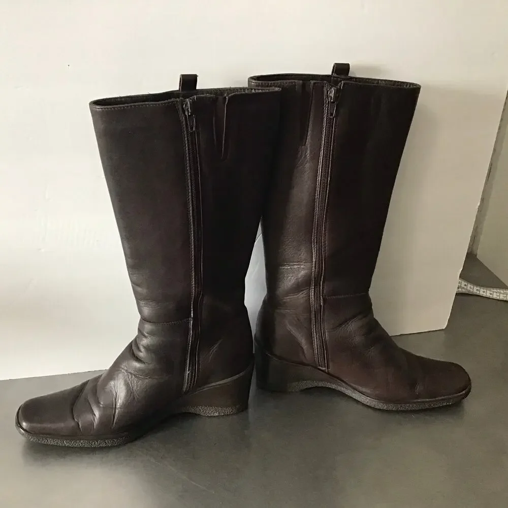 Aquatalia Brown Leather Boots Wedge Heel Boho Classic 8.5
